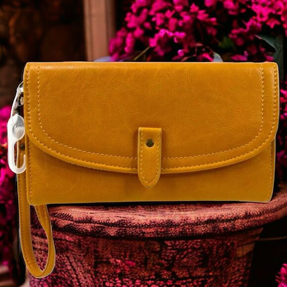 Isabella Wristlet Cell Phone Wallet Compact Purse Yellow Dust Vegan Leather NWT - Picture 14 of 14